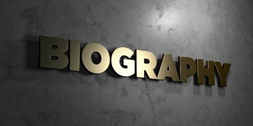 Biography - Gold sign mounted on glossy marble wall - 3D rendered